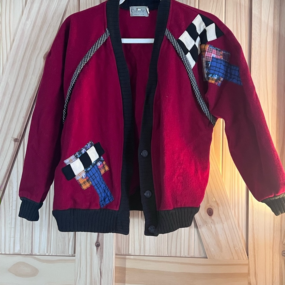 Vintage Wool Cardigan with Quilt Patchwork Design